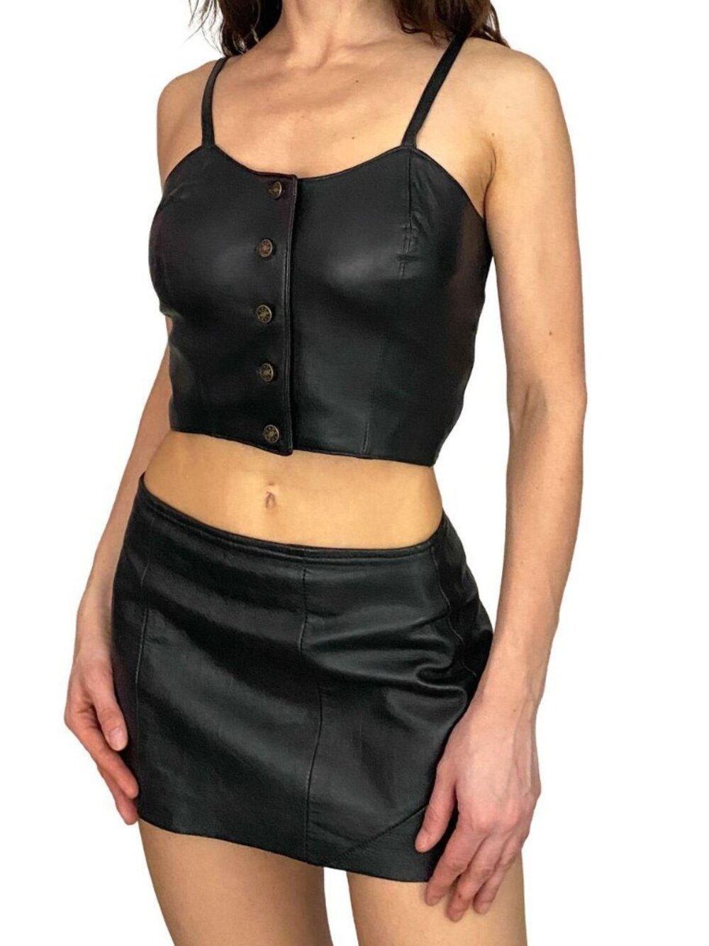 Vintage black leather cropped tank top